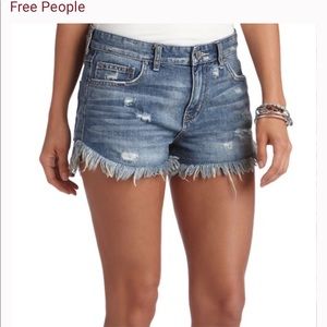 Free People Dolphin Hem Distressed Jean Shorts Size 25